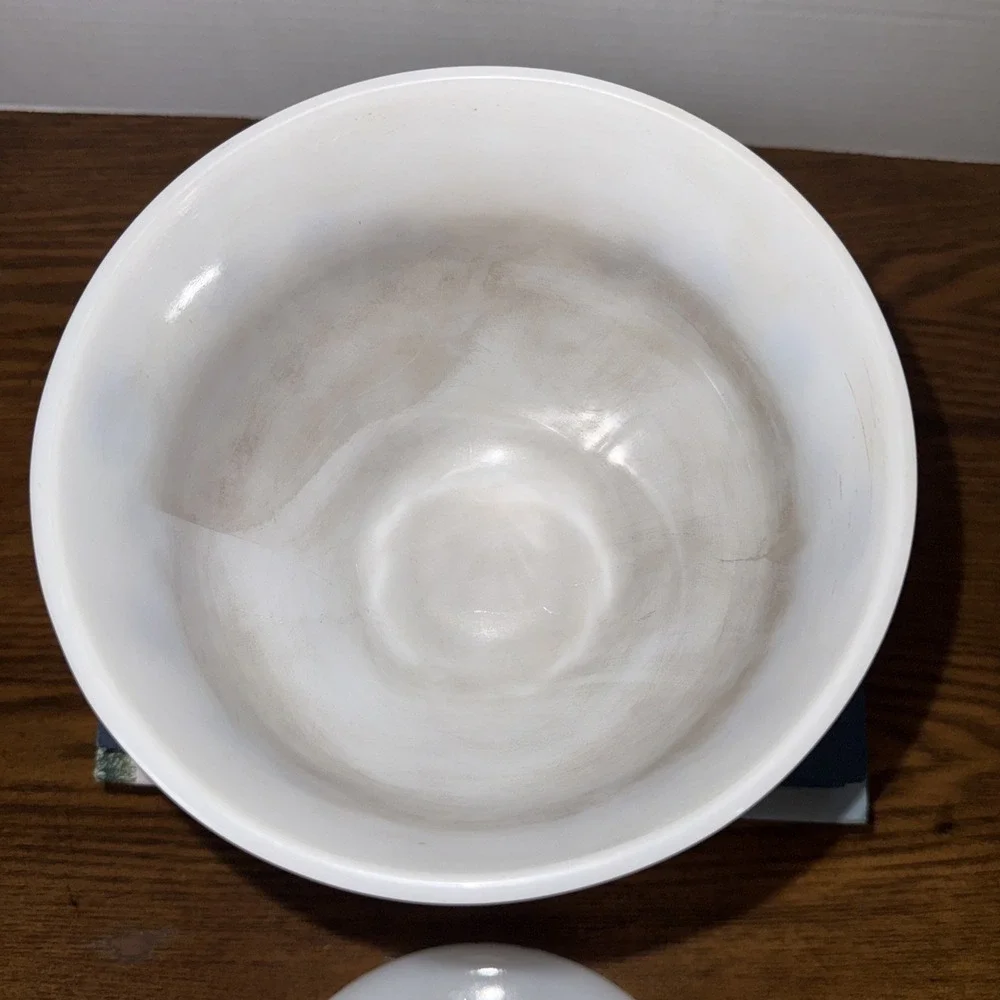 Vintage 1950's 60's Federal Glass White Milk Glass Blue Flower & Butterfly Cover